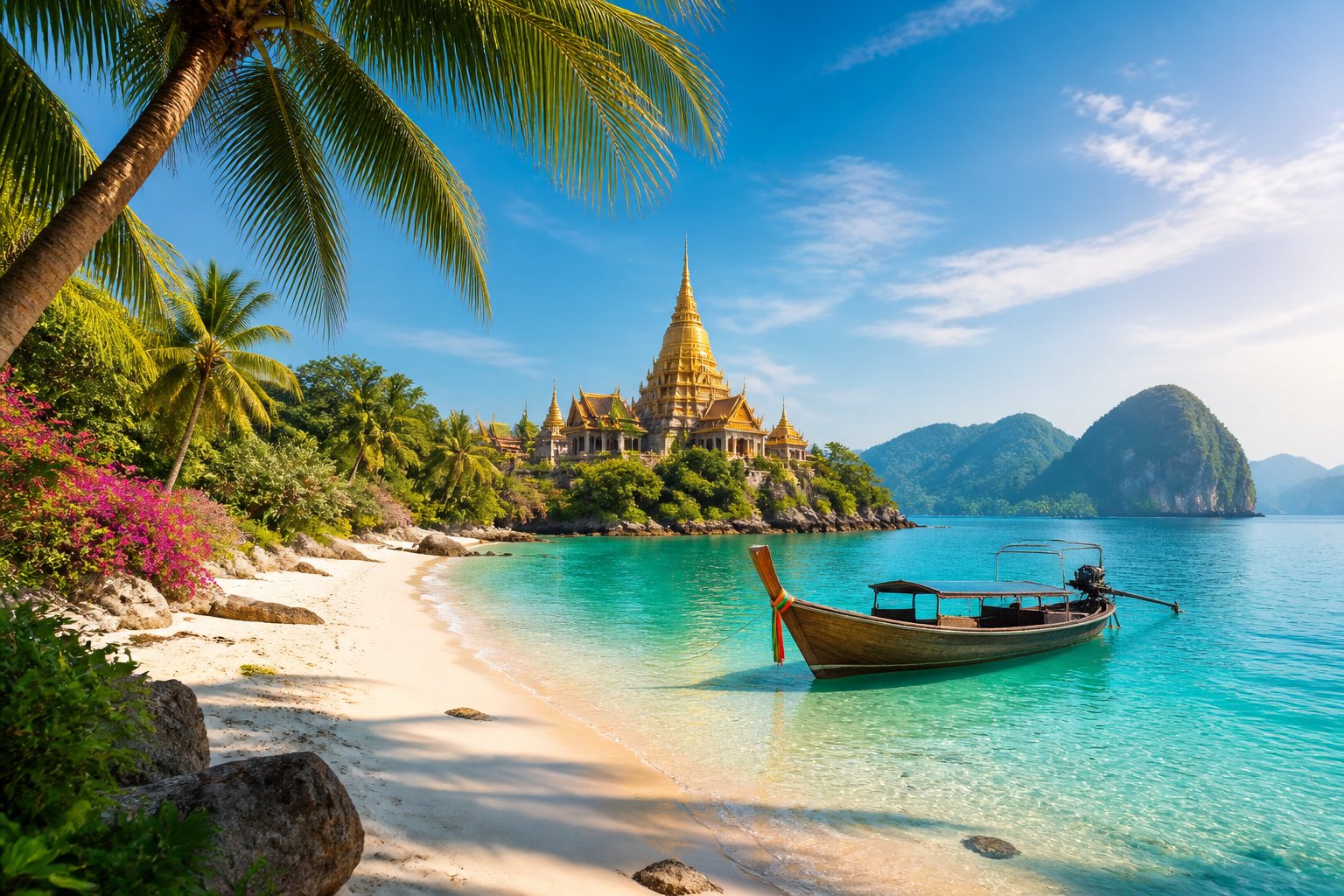 Evasion tropicale en thailande plage temple et bateau