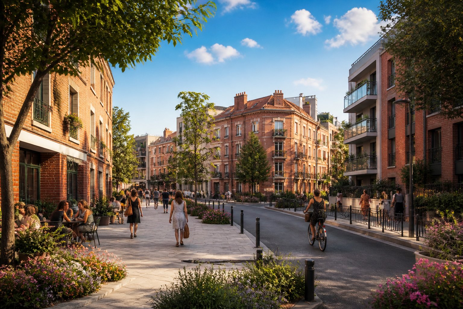 Vie de quartier ensoleillee a toulouse