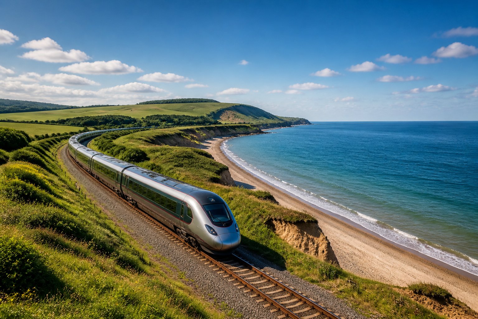 Train moderne longeant la cote