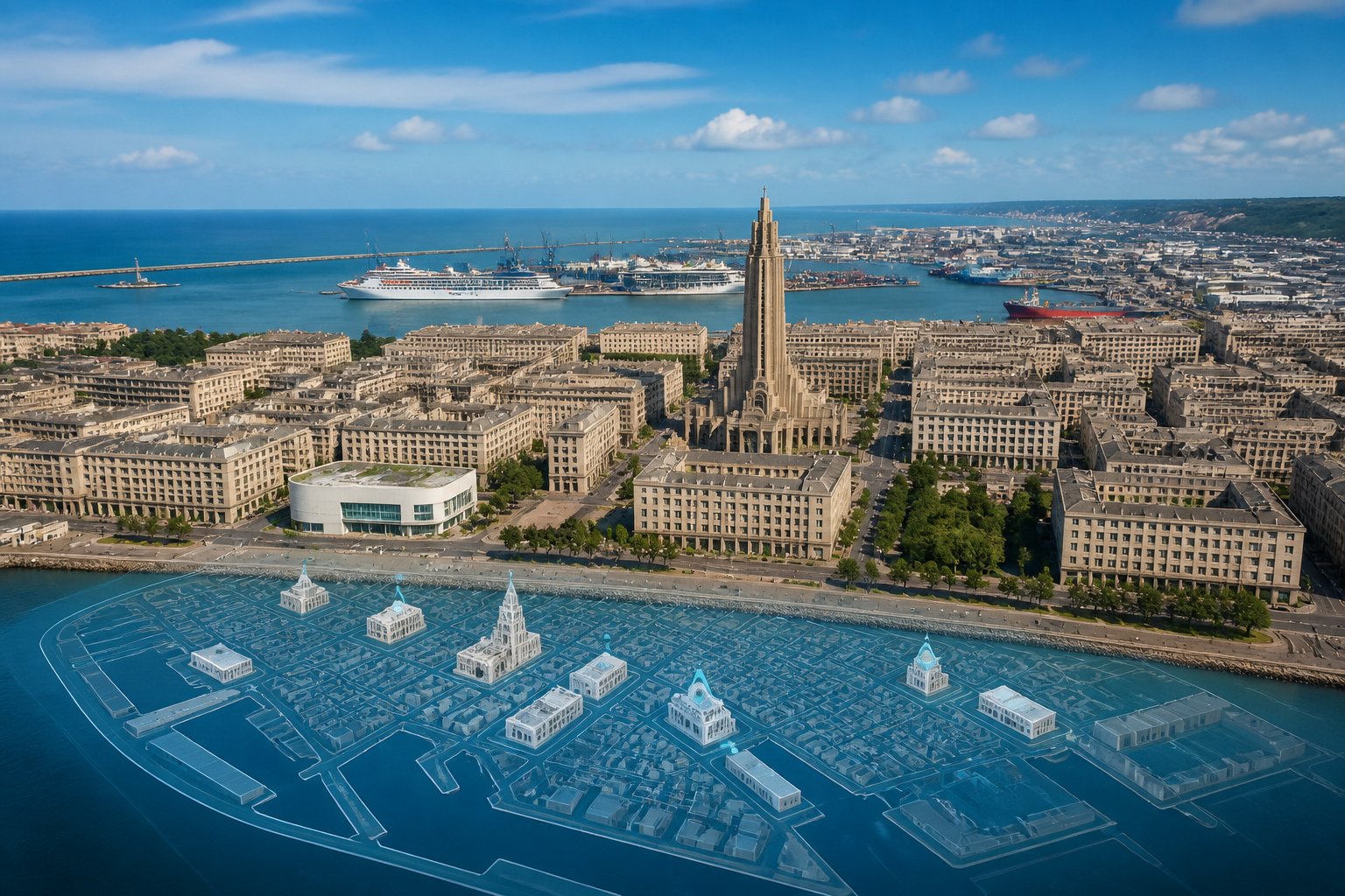 Le havre vue aerienne de la ville et de son port
