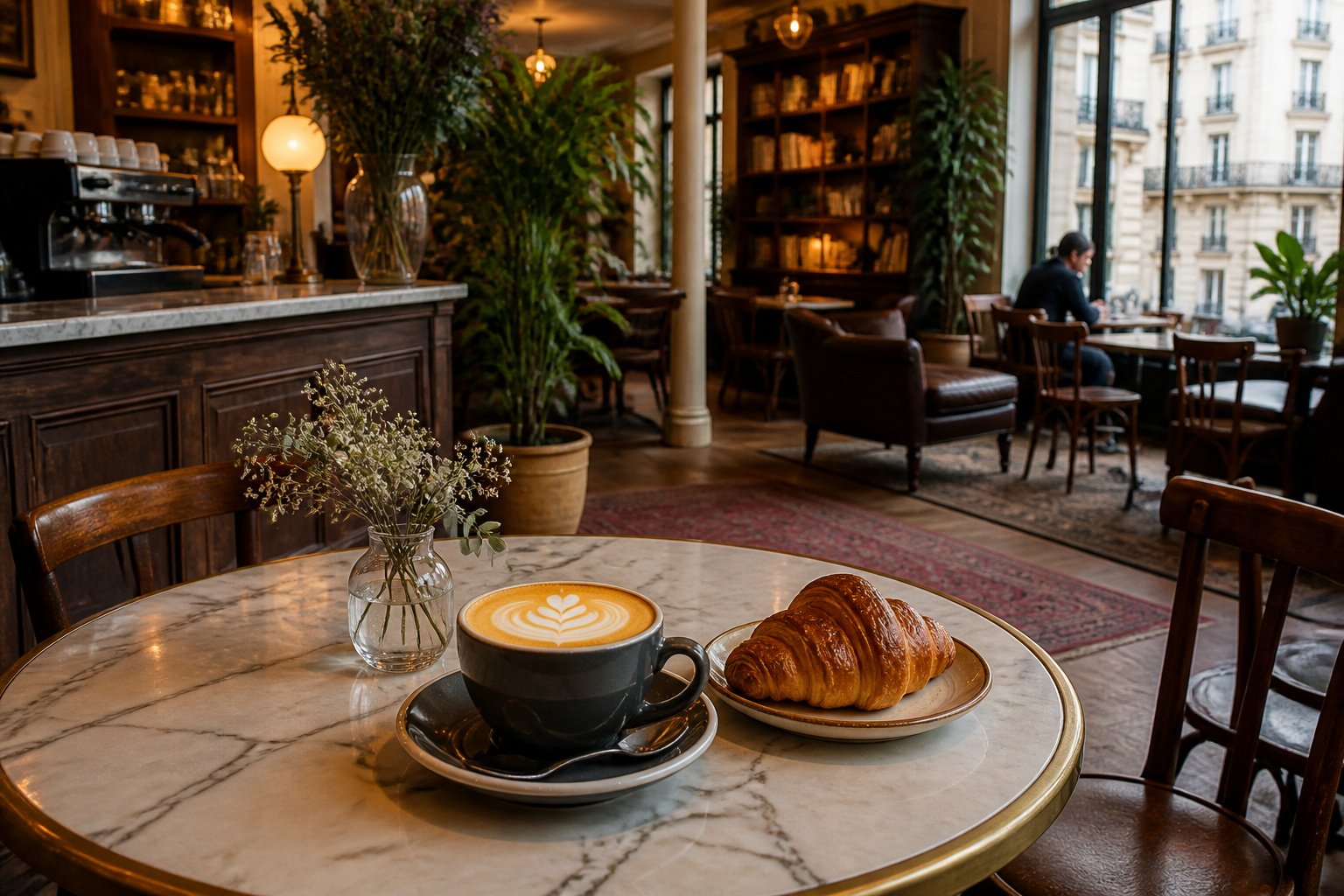 Cafe parisien cafe et croissant