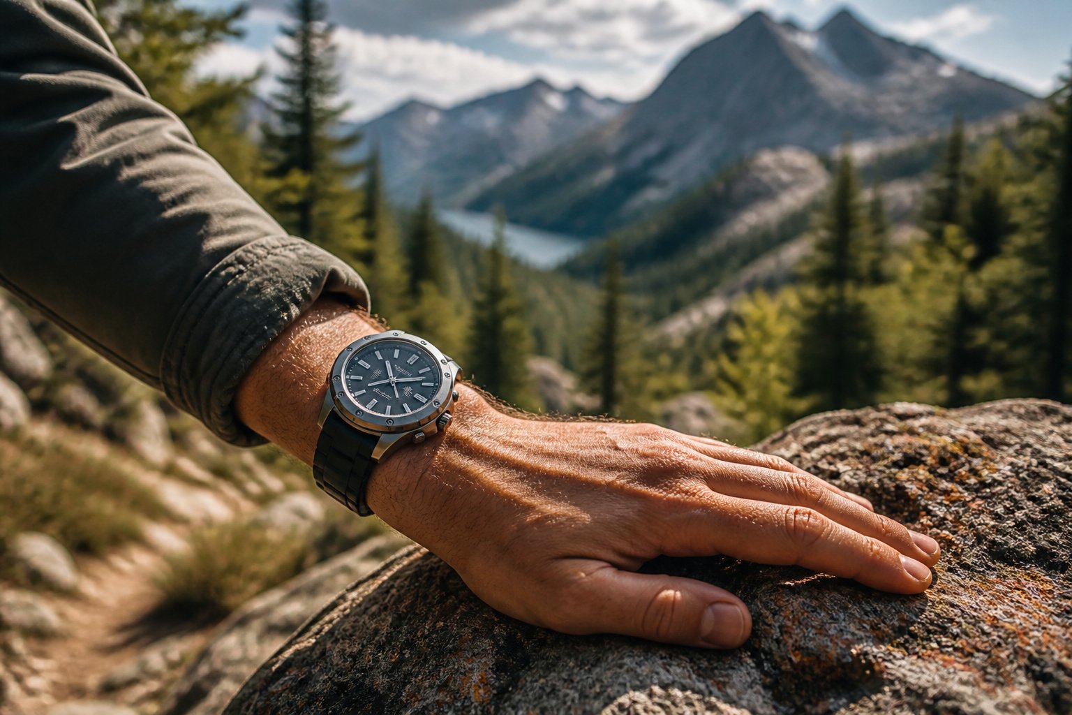 Montre de sport robuste en pleine nature