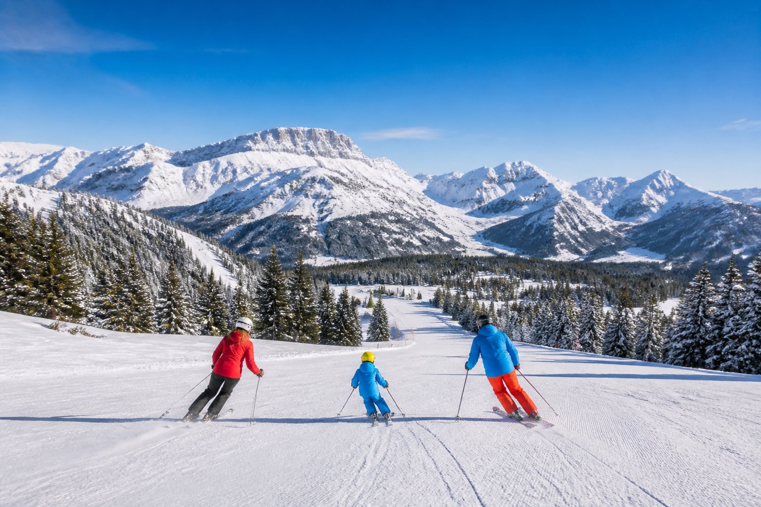 Famille skiant dans les vercors