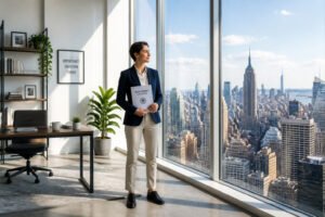 Professionnel confiant avec permis de travail